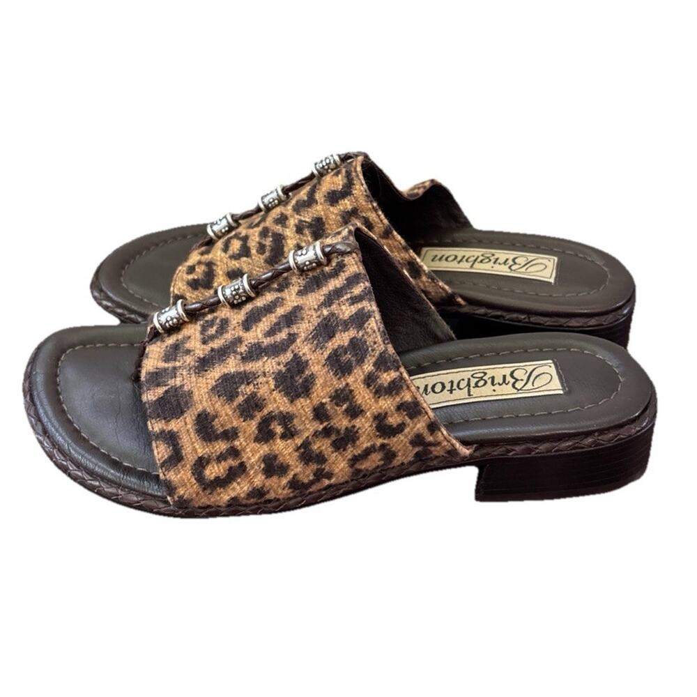 Brighton Leopard Print Mules Size 6.5 M Animal Print Sandals Brown Black Silver